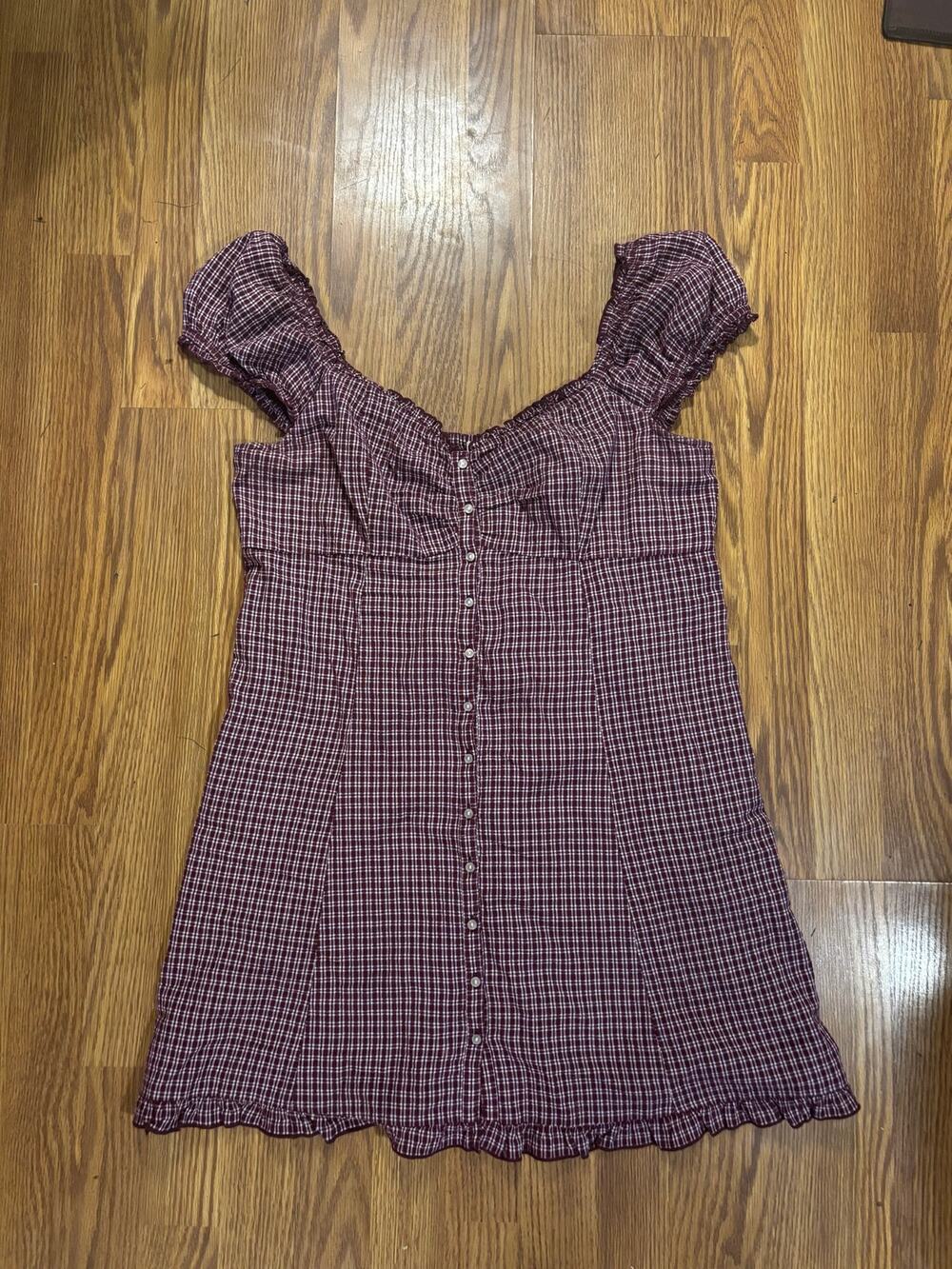 NWOT American Eagle Burgundy Plaid Tartan Fall Preppy Short- Sleeved Mini Dress